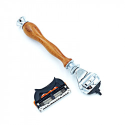 Rasoir avec manche en bois de mirabellier et lame Gillette fusion 5 lame démontée.