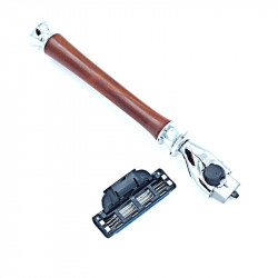 Rasoir  avec manche en bois de mirabellier pour lame Gillette  mach 3 démontée.