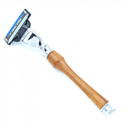 Rasoir  avec manche en bois de mirabellier pour lame Gillette  mach 3 .